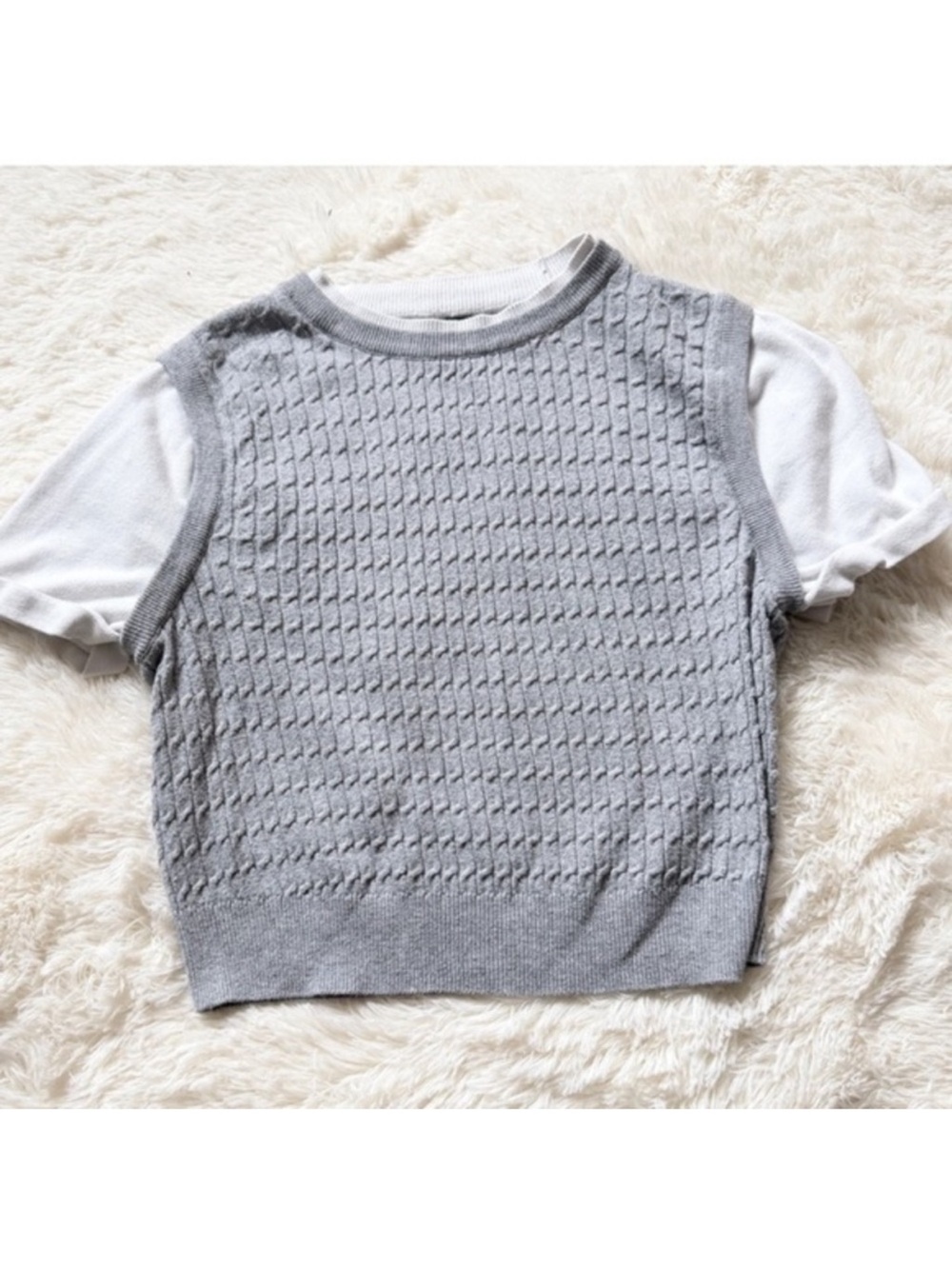 Christian Lacroix Short Sleeve Layered Knit Tee - Light Gray & White